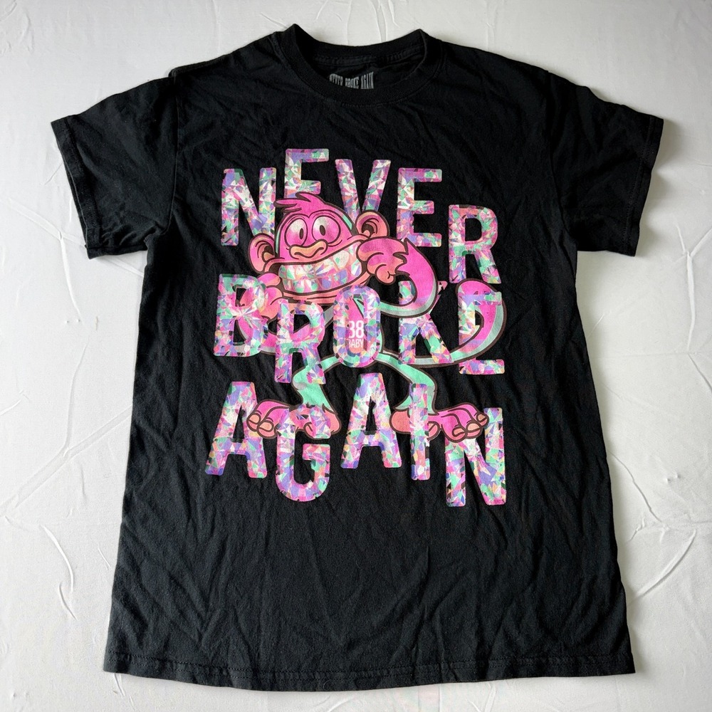 Never Broke Again NBA T-Shirt Mens S Black Pink Monkey Graphic 38 Baby Tee